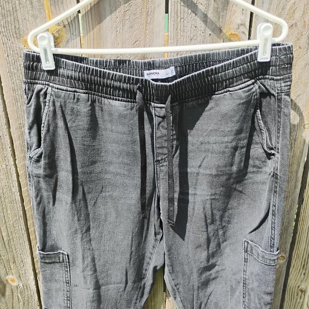 Sonoma Black Cargo Jeans Elastic Waist Women's Medium Grunge Baggy Comfort Pants - Picture 3 of 7